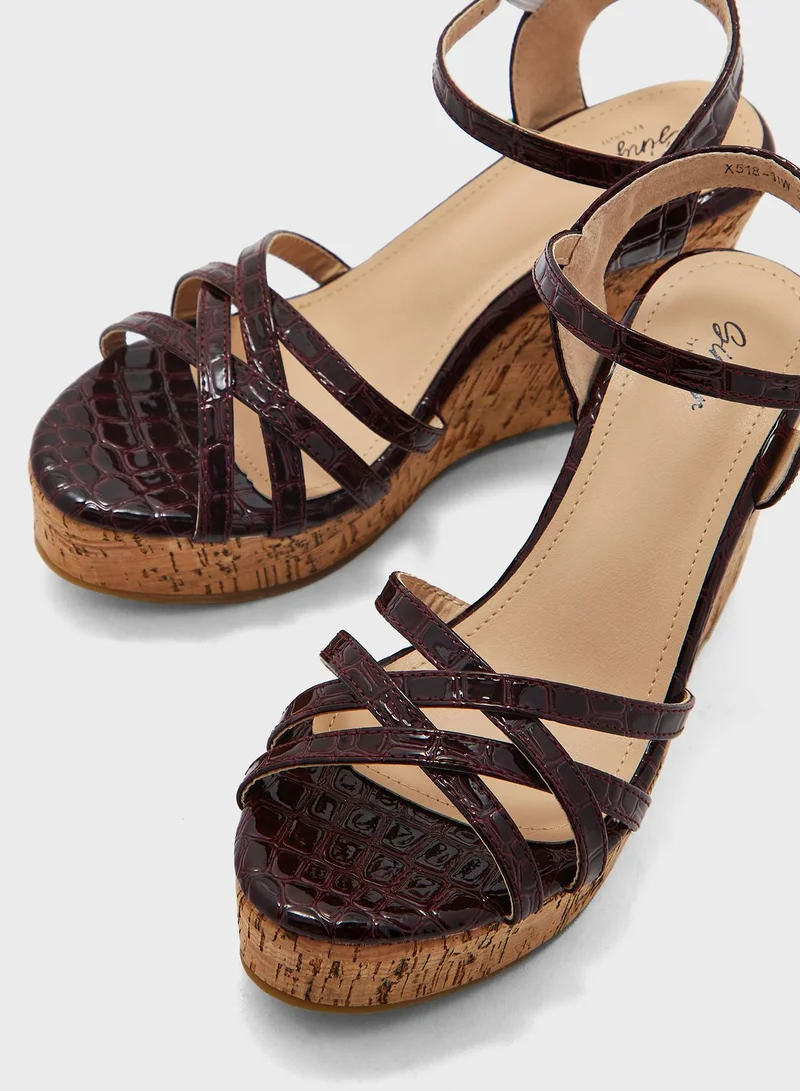 Ginger Croc Effect Strappy Wedge Sandal