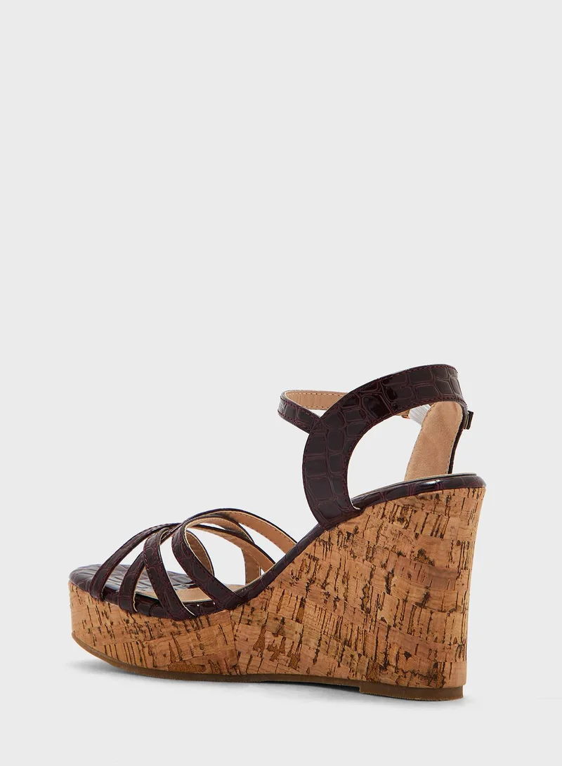 Ginger Croc Effect Strappy Wedge Sandal