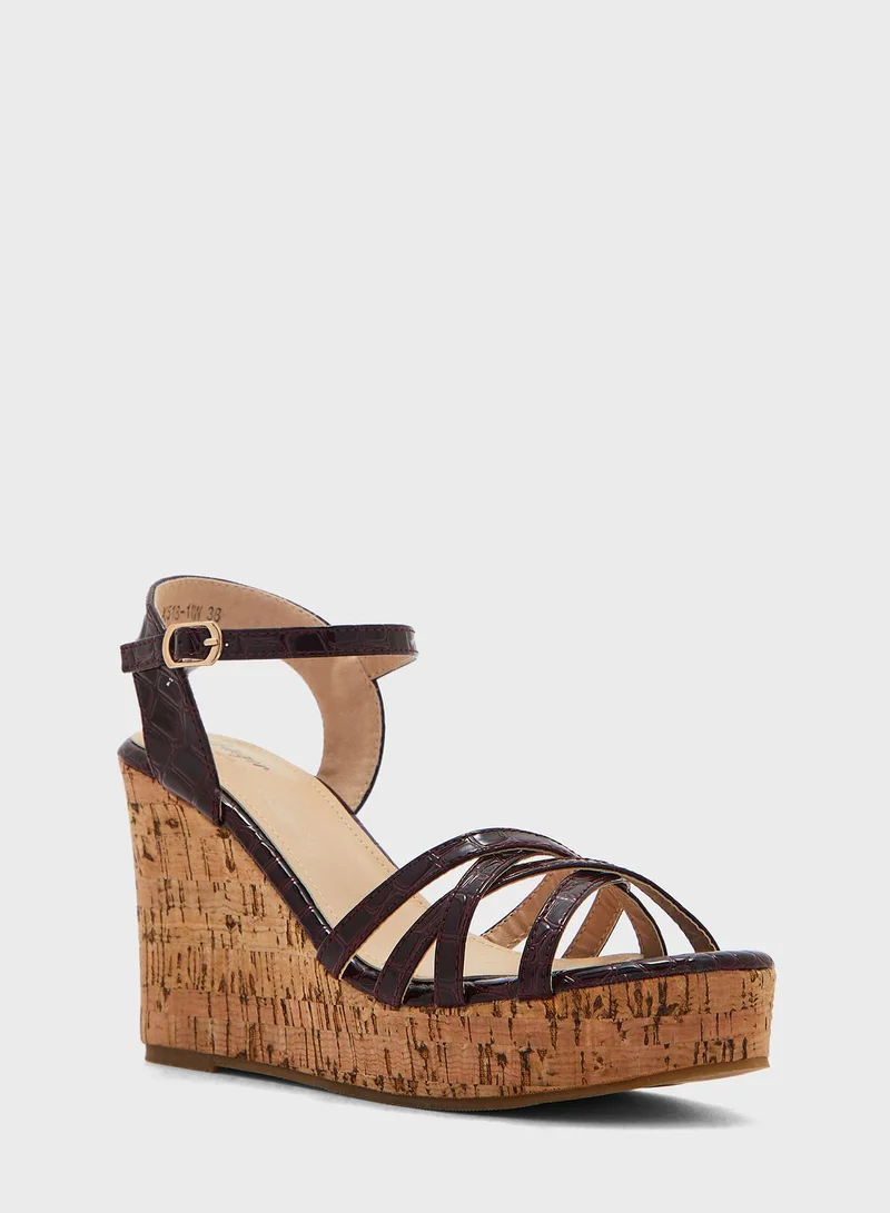 Ginger Croc Effect Strappy Wedge Sandal