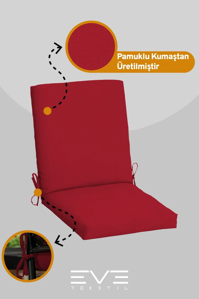 ايفي تكستل Garden - Living Room - Balcony Backrest Zippered Connectable Washable Chair Cushion 4 Pieces
