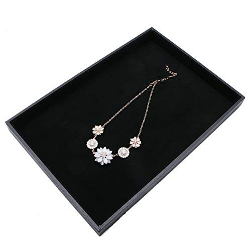 JETEHO Velvet Jewelry Tray for Drawers Black Jewelrys Display Tray Stackable Jewelry Organizer Trays for Necklace Bracelet Ring Watch (1, Black) - Image 2