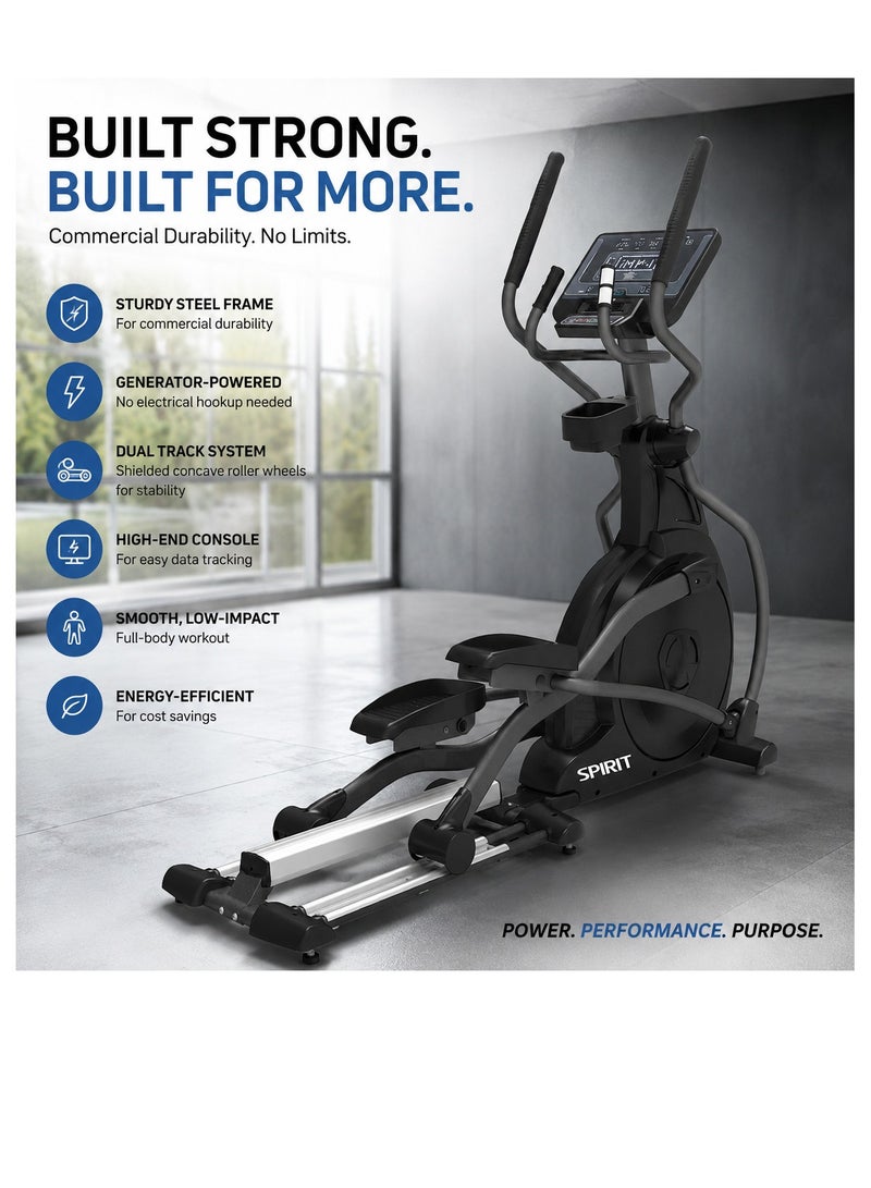 Spirit Fitness CE800+ Commercial Elliptical Cross Trainer | Self-Generating Front Drive Elliptical Machine | 20-Inch Stride | 40 Resistance Levels | Bluetooth FTMS LED Console | Heavy Duty Gym Cardio Exercise Machine | 205kg User Capacity | Commercial Fitness Equipment - Image 2