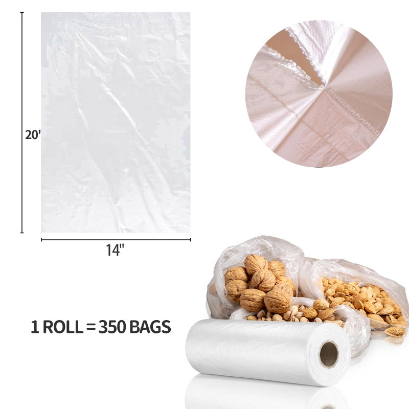 PAPRMA 14  x 20  Food Storage Bags Roll  Clear Plastic Produce Bags for Vegetable Food Fruit Bread (1 Roll - 350pcs on a Roll) - Image 2