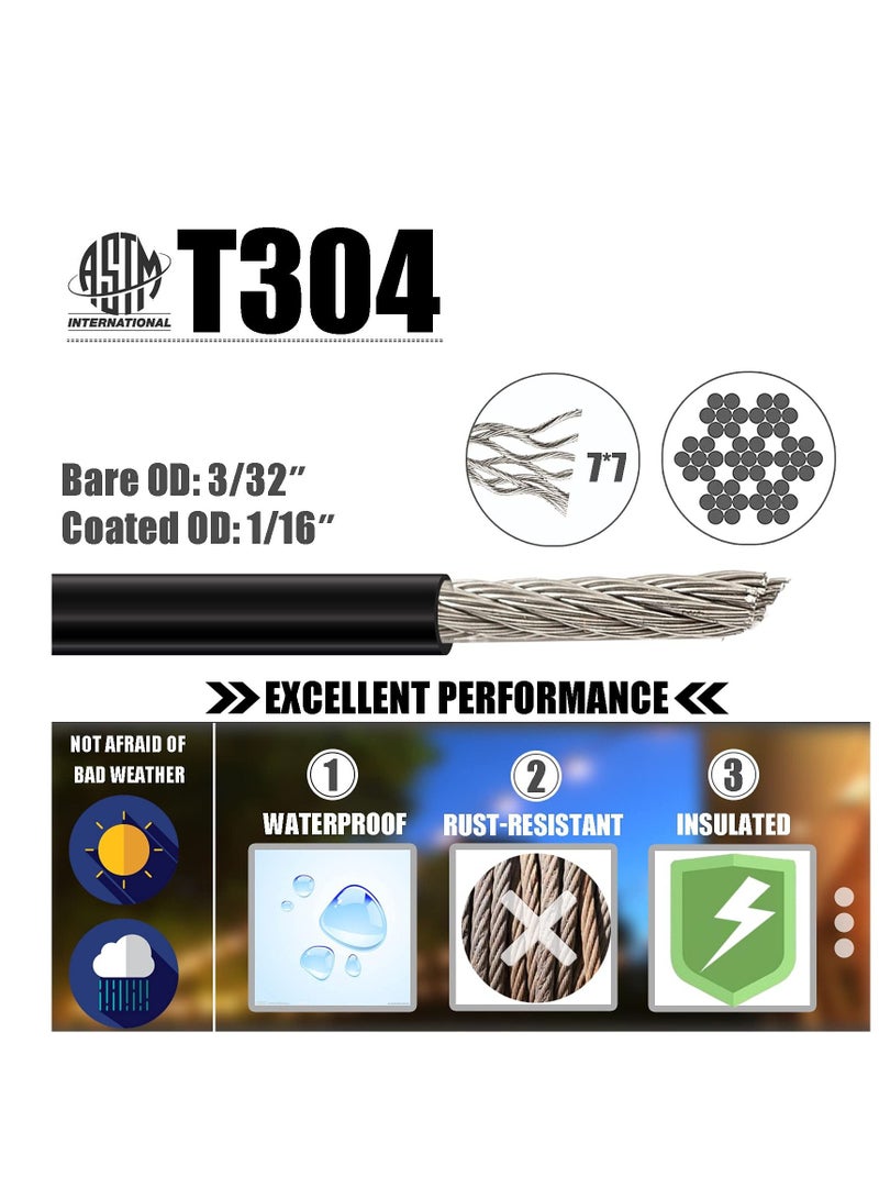 String Light Hanging Kit with 164 Ft Nylon Coated 304 Stainless Steel Wire Rope Suspension Guide Turnbuckles and Hooks for Patio Backyard Lighting Accessories - Image 5