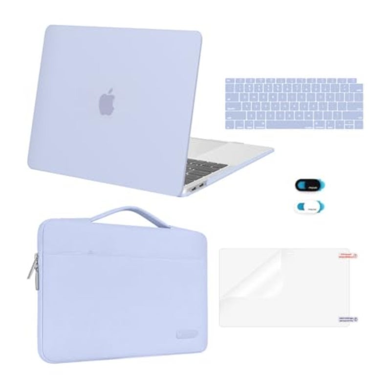 حافظة صلبة لأجهزة الكمبيوتر المحمولة MacBook Air مقاس 13 بوصة 20182022، هيكل بلاستيكي صلب، لون أزرق سماوي، حماية كاملة للجهاز مع غطاء لوحة مفاتيح مدمج، وغطاء كاميرا ويب، وواقي شاشة - Image 1