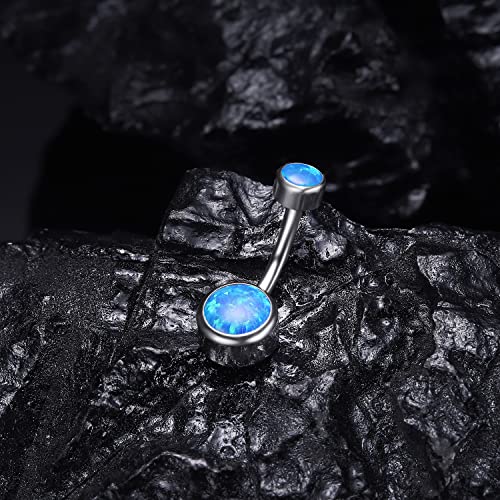 VOJO G23 Titanium Belly Button Rings Cubic Zircon Opal Hypoallergenic Threaded 14G Diamond Navel Body Piercing Jewelry Birthstone for Women (14G 5mm+8mm, Blue Opal) - Image 5