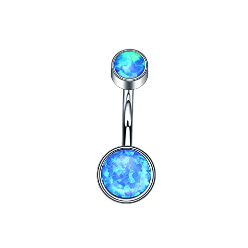 VOJO G23 Titanium Belly Button Rings Cubic Zircon Opal Hypoallergenic Threaded 14G Diamond Navel Body Piercing Jewelry Birthstone for Women (14G 5mm+8mm, Blue Opal) - Image 1