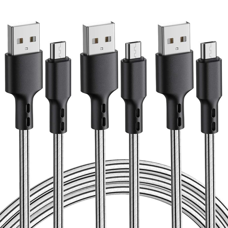شيتيك كابل شيتيك مايكرو USB، 3 حزم بطول 3 أمتار، كابل شاحن سريع مايكرو USB من مادة TPE�� سلك مزامنة البيانات لأندرويد، هواوي، سامسونج، نوت 6، إل جي نيكسس، لسلسلة آيفون 17-15، إلخ (مايكرو) - Image 1