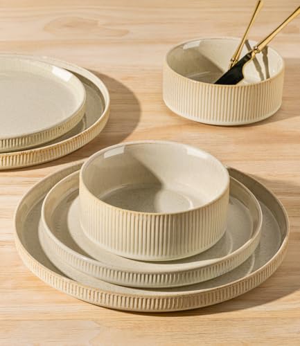 TheTerra Ceramic Dinnerware Sets with Pasta Bowls for 4, 16 Pieces Porcelain Lightweight Speckled Plates and Bowls Sets, Scratch Resistant Dish Set, Oven & Microwave & Dishwasher Safe, Cappuccino - Image 4
