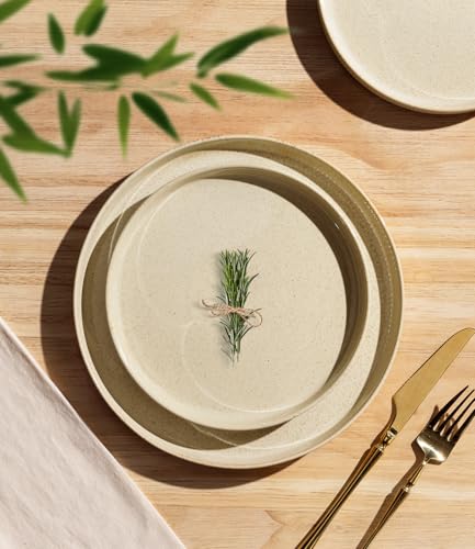 TheTerra Ceramic Dinnerware Sets with Pasta Bowls for 4, 16 Pieces Porcelain Lightweight Speckled Plates and Bowls Sets, Scratch Resistant Dish Set, Oven & Microwave & Dishwasher Safe, Cappuccino - Image 2