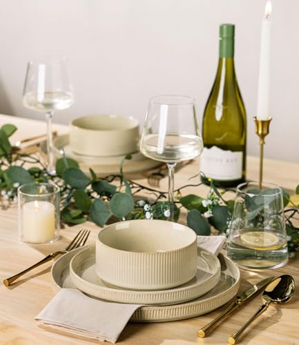 TheTerra Ceramic Dinnerware Sets with Pasta Bowls for 4, 16 Pieces Porcelain Lightweight Speckled Plates and Bowls Sets, Scratch Resistant Dish Set, Oven & Microwave & Dishwasher Safe, Cappuccino - Image 5