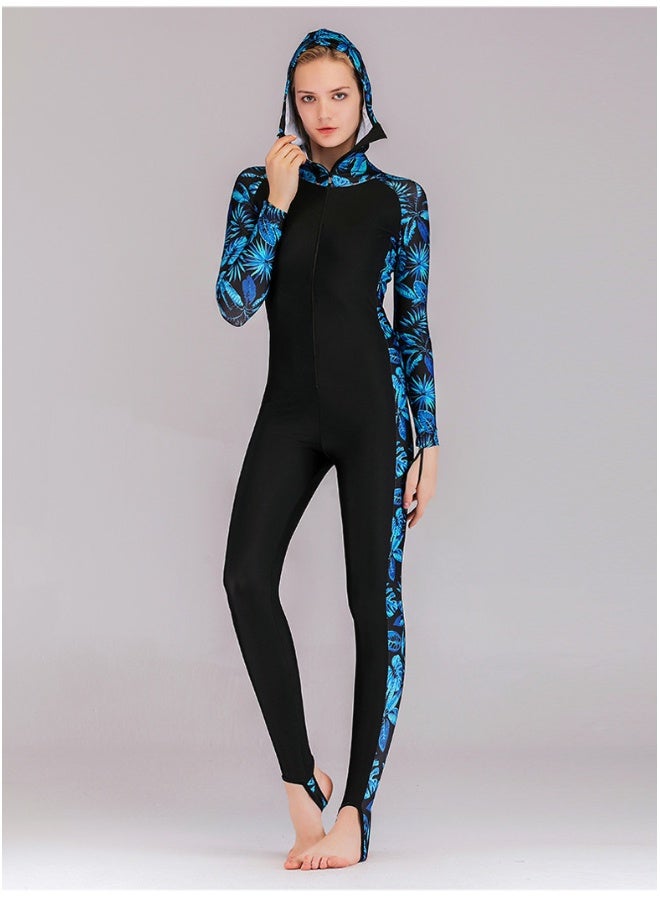 NIBEMINENT Women One-Piece Long Sleeve Pattern Wetsuit Zipper Hoodied Diving Suit Full Body Surfsuit for Water Sport  - Image 1
