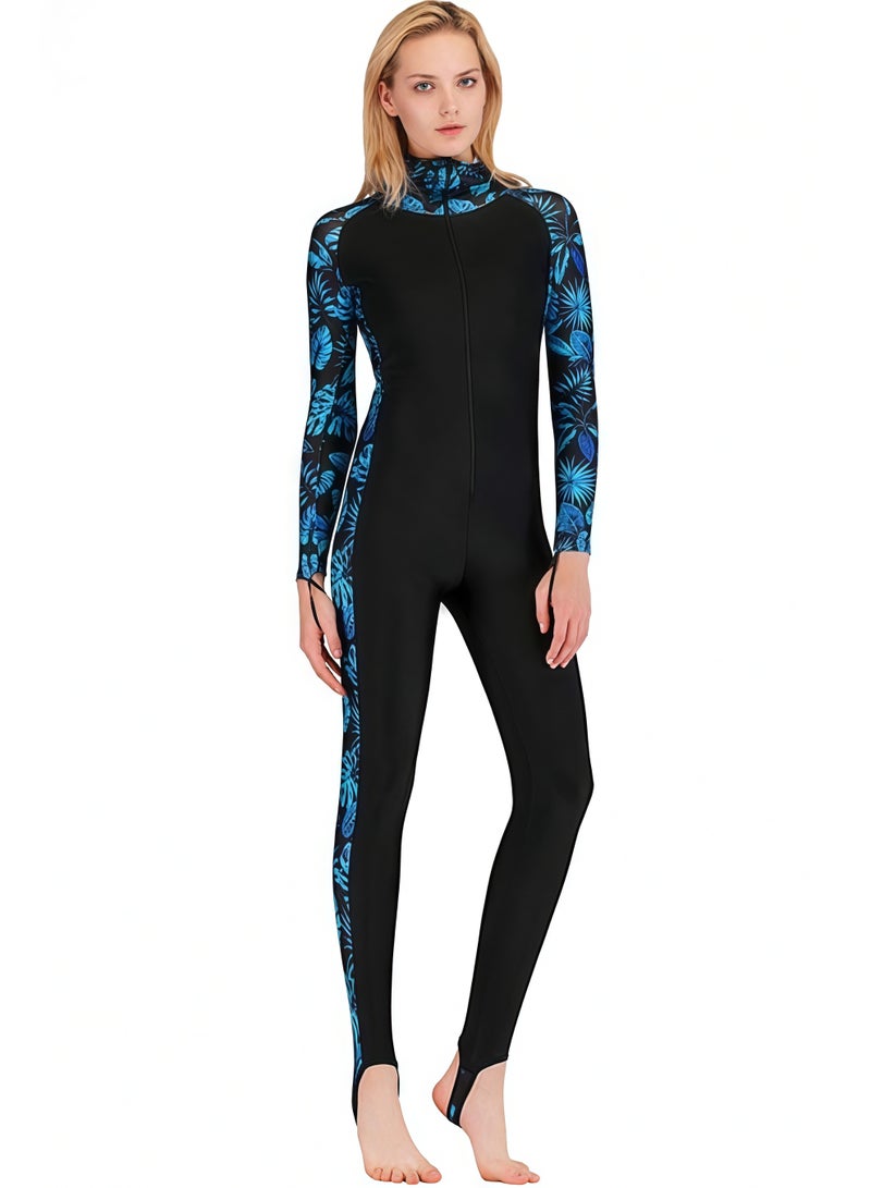 NIBEMINENT Women One-Piece Long Sleeve Pattern Wetsuit Zipper Hoodied Diving Suit Full Body Surfsuit for Water Sport  - Image 2