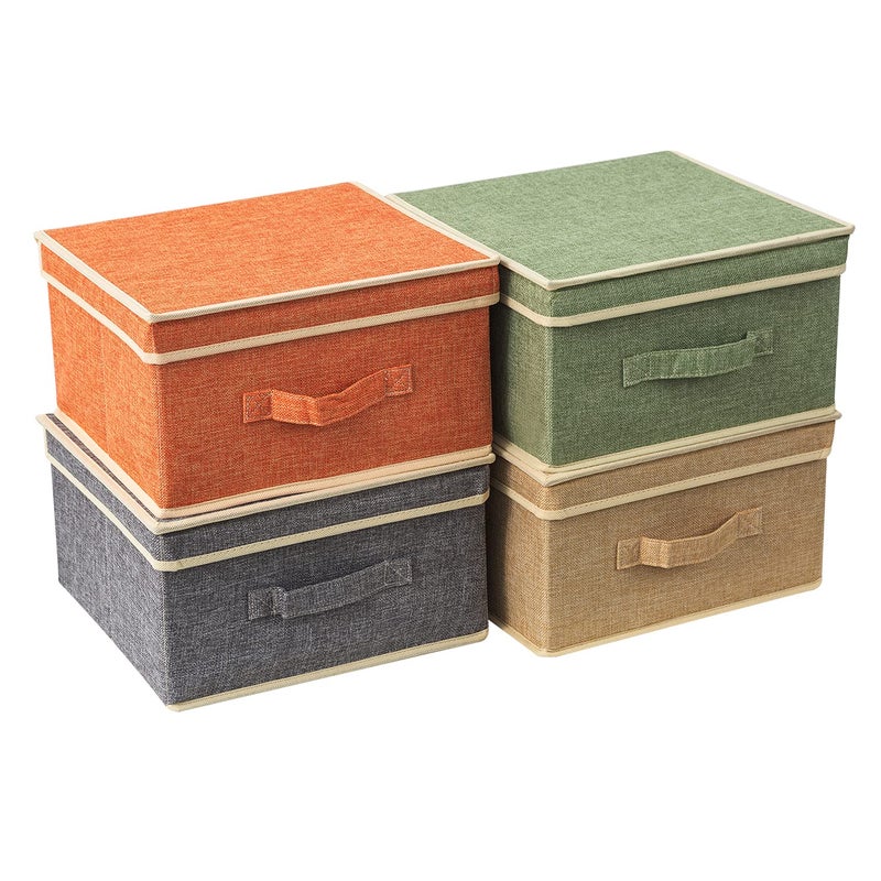 BrilliantJo Storage Boxes with Lid Foldable Clothing Storage Basket case with Handle for Closet Bedroom Home 335L x 3175W x 175Hcm 4 mixed colors A