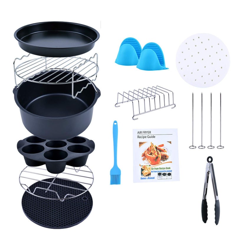 Lunaicorn Air Fryer Accessories Set of 12 Fit for 53Qt and Larger Air Fryer with Cake  Pizza Pan Metal Holder Skewer Rack  Skewers etc Nonstick Coating Dishwasher Safe