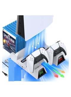 PS5 Cooling Stand with Charging Station and Suction Cooling Fan ,Dual Controller Charger Station ,Must Have Accessories for PlayStation 5 PS5 Console, Charging Dock Station and 12 Game Slots