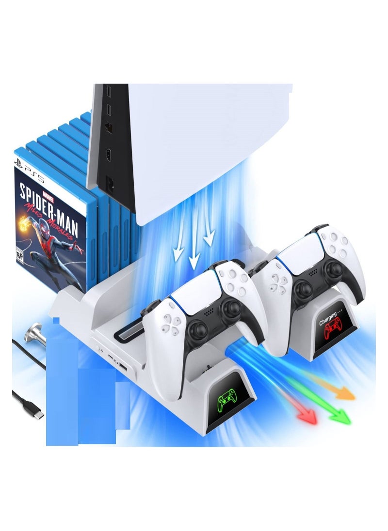 Intag - PS5 Cooling Stand with Charging Station and Suction Cooling Fan ,Dual Controller Charger Station ,Must Have Accessories for PlayStation 5 PS5 Console, Charging Dock Station and 12 Game Slots - Image 1