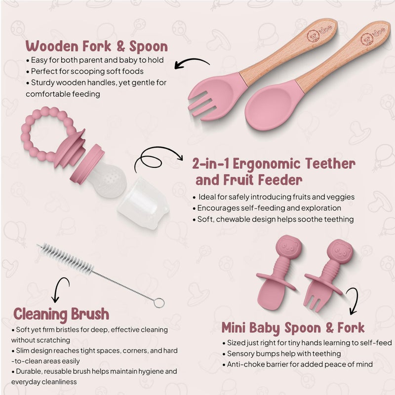 O'doe Baby Weaning Set â€“ 15 Pcs Silicone Baby Feeding Set with Suction Plate, Bowl, Bib, Sippy Cup, Fruit Feeder & Freezer Tray â€“ Baby Plates and Bowls Set for 3M+ | BPA-Free Baby Dishes & Utensils - Image 5