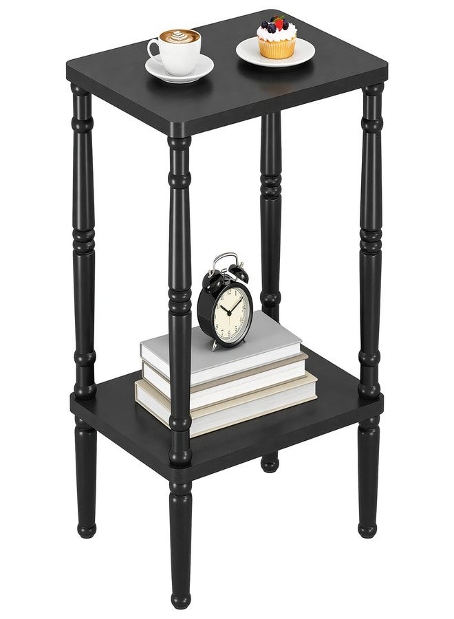 LUCKNOCK Small Side Table for Small Spaces, Vintage End Table, Narrow Couch Side Table with Storage, Skinny Nightstand Bedside Table for Bedroom, Living Room, Farmhouse, No-Tool Assembly. (Black)