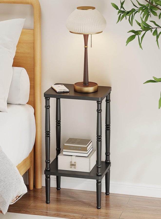LUCKNOCK Small Side Table for Small Spaces, Vintage End Table, Narrow Couch Side Table with Storage, Skinny Nightstand Bedside Table for Bedroom, Living Room, Farmhouse, No-Tool Assembly. (Black) - Image 4