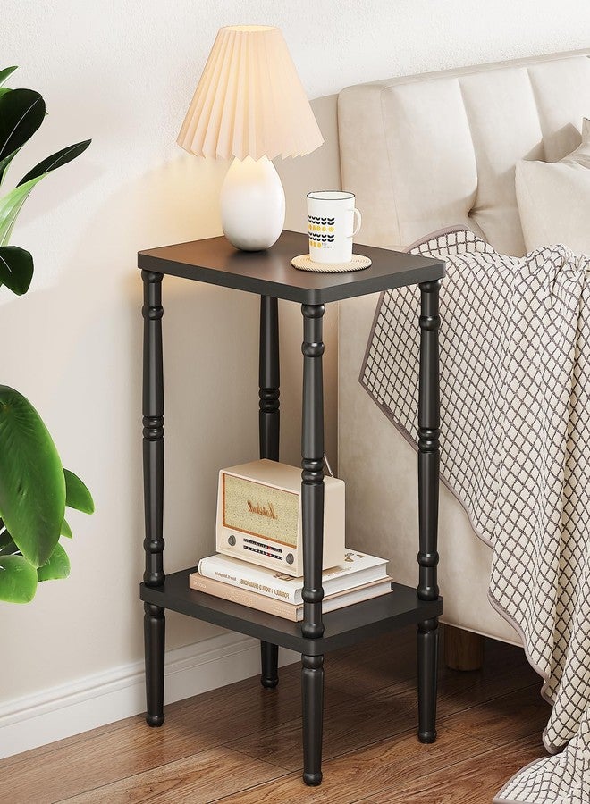 LUCKNOCK Small Side Table for Small Spaces, Vintage End Table, Narrow Couch Side Table with Storage, Skinny Nightstand Bedside Table for Bedroom, Living Room, Farmhouse, No-Tool Assembly. (Black) - Image 3
