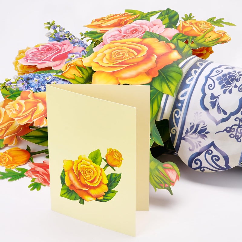 Airpark Pop Up Flower Card, 3D Paper Flowers Bouquet, Birthday, Thank You, Get Well Greeting Cards with Note Card & Envelope, Yellow Rose - Image 5