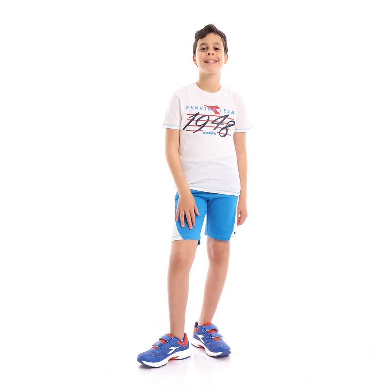Diadora Cotton Round-Neck T-shirt with Elastic-Waist Shorts Sport Suit For Boys