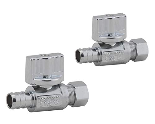 Grneric LD Valve-1/4 Turn Straight Stop Valve, 3/8-in Compression x 1/2-in PEX,Quarter Turn LF Brass Chrome Plated OD to Straight Pex Shut off Valve for Faucet or Toilet Installation (2-Pack) - Image 1