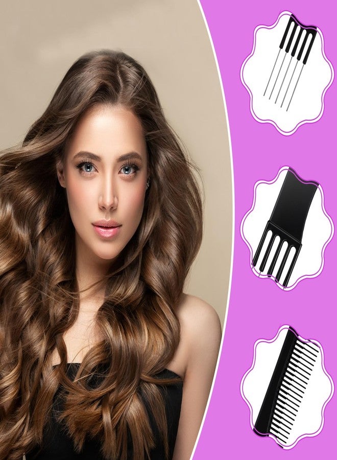 WJIAAA 6 Packs Teasing Comb with Metal Pick, Double-Head Black Hair Pick Comb for Women, Parting Tool for Salon Styling Thick Thin Hair - Image 3
