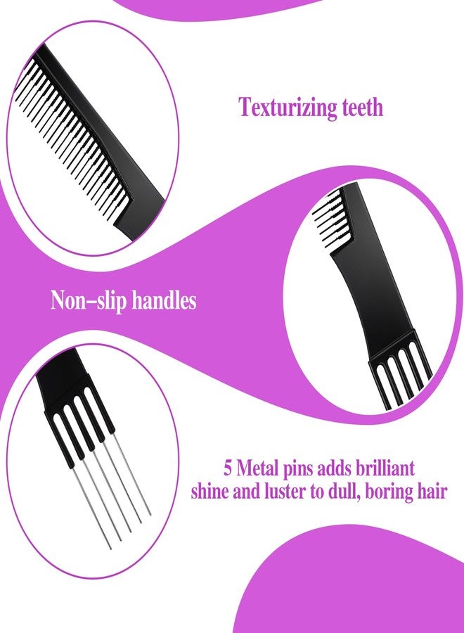 WJIAAA 6 Packs Teasing Comb with Metal Pick, Double-Head Black Hair Pick Comb for Women, Parting Tool for Salon Styling Thick Thin Hair - Image 4