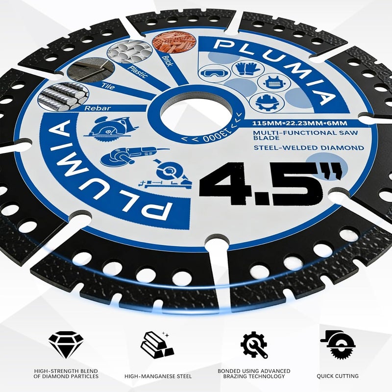 PLUMIA 4.5" Diamond Blade 3 Pack, Dual Bushing Ring 7/8" & 4/5" Arbor Tile Cutter Diamond Saw Blades, Heavy Duty Angle Grinder Disc for Marble, Granite, Quartz, Porcelain, Ceramic, Stone - Image 4