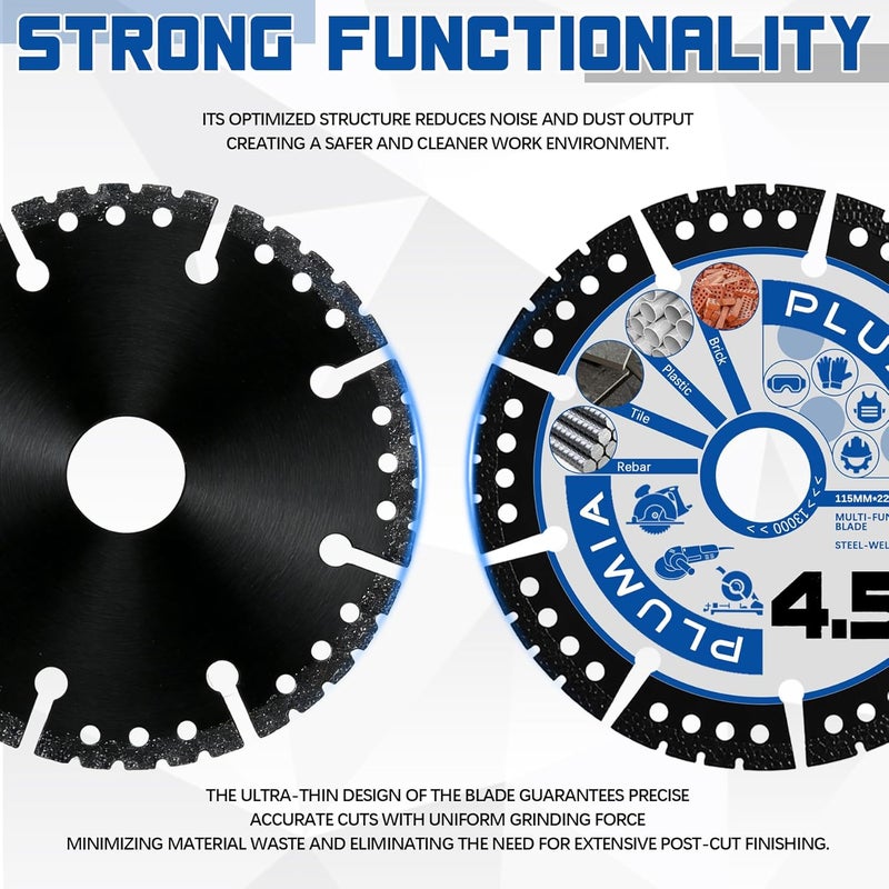 PLUMIA 4.5" Diamond Blade 3 Pack, Dual Bushing Ring 7/8" & 4/5" Arbor Tile Cutter Diamond Saw Blades, Heavy Duty Angle Grinder Disc for Marble, Granite, Quartz, Porcelain, Ceramic, Stone - Image 3