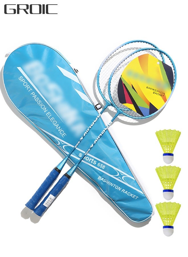 GROIC مجموعة مضارب كرة الريشة، مجموعة مضارب كرة الريشة الاحترافية خفيفة الوزن للبالغين والأطفال، بما في ذلك مضاربين و3 كرات الريشة وحقيبة حمل - Image 1