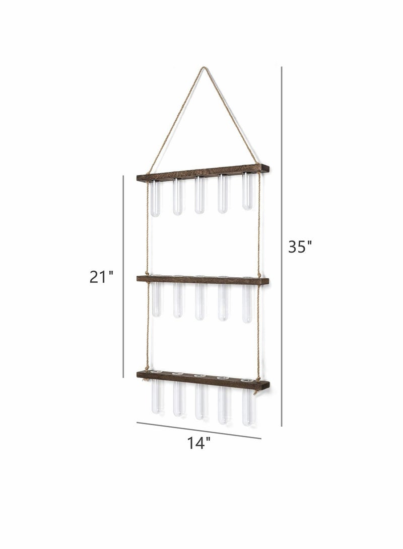 SOLARAE Wall Hanging Planter Terrarium with Wooden Stand, 3 Tiered Mini Test Tube Flower Vases Retro Hanging Glass Planter Propagator for Hydroponic Plants Cutting Home Office Garden Decor-15 Test Tubes - Image 2