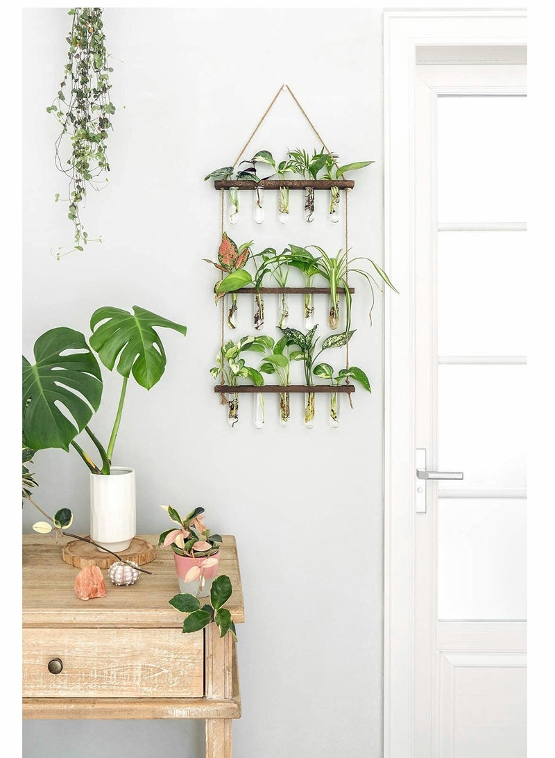 SOLARAE Wall Hanging Planter Terrarium with Wooden Stand, 3 Tiered Mini Test Tube Flower Vases Retro Hanging Glass Planter Propagator for Hydroponic Plants Cutting Home Office Garden Decor-15 Test Tubes - Image 5