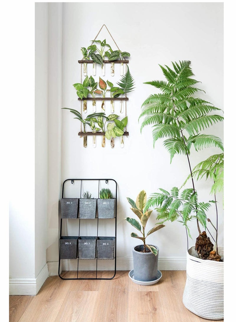 SOLARAE Wall Hanging Planter Terrarium with Wooden Stand, 3 Tiered Mini Test Tube Flower Vases Retro Hanging Glass Planter Propagator for Hydroponic Plants Cutting Home Office Garden Decor-15 Test Tubes - Image 4