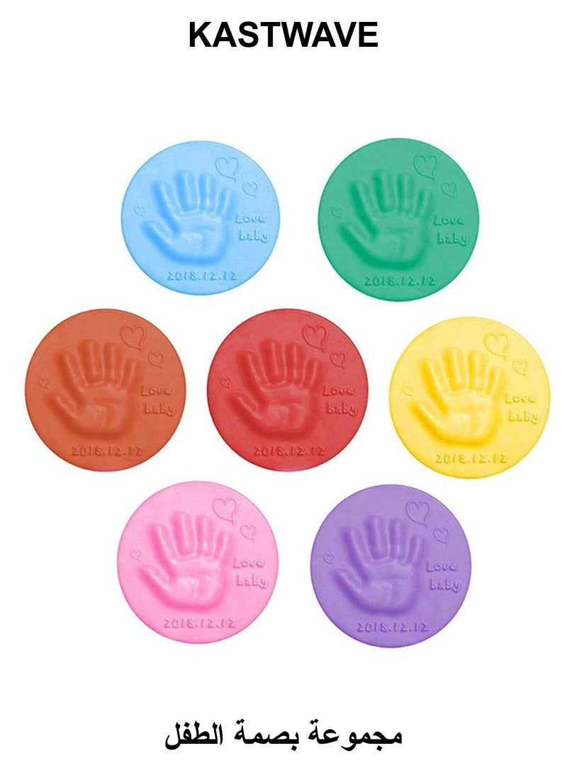KASTWAVE Baby Handprint Footprint Soft Clay, 14 Pcs Keepsake Ornament Kit, Print Impression Kit for Newborn, Non-Sticky Air Dry Light & Soft Clay, 7 Colors - Image 1