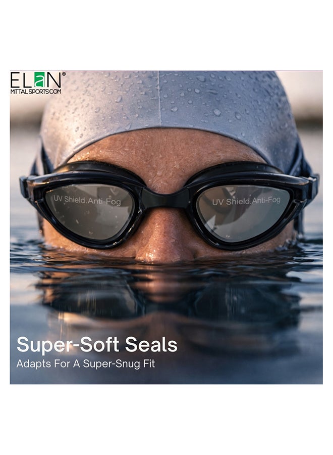 Elan ELAN Morex SG95 Training Swim Goggles - Sleek Black - Adjustable High-Tension Silicone Strap - Professional Anti-Fog & UV Protection - Leak-Proof Comfort Fit for Daily Laps, Fitness & Club Training - Premium Goggles for Performance, Durability and Everyday Use - Image 3