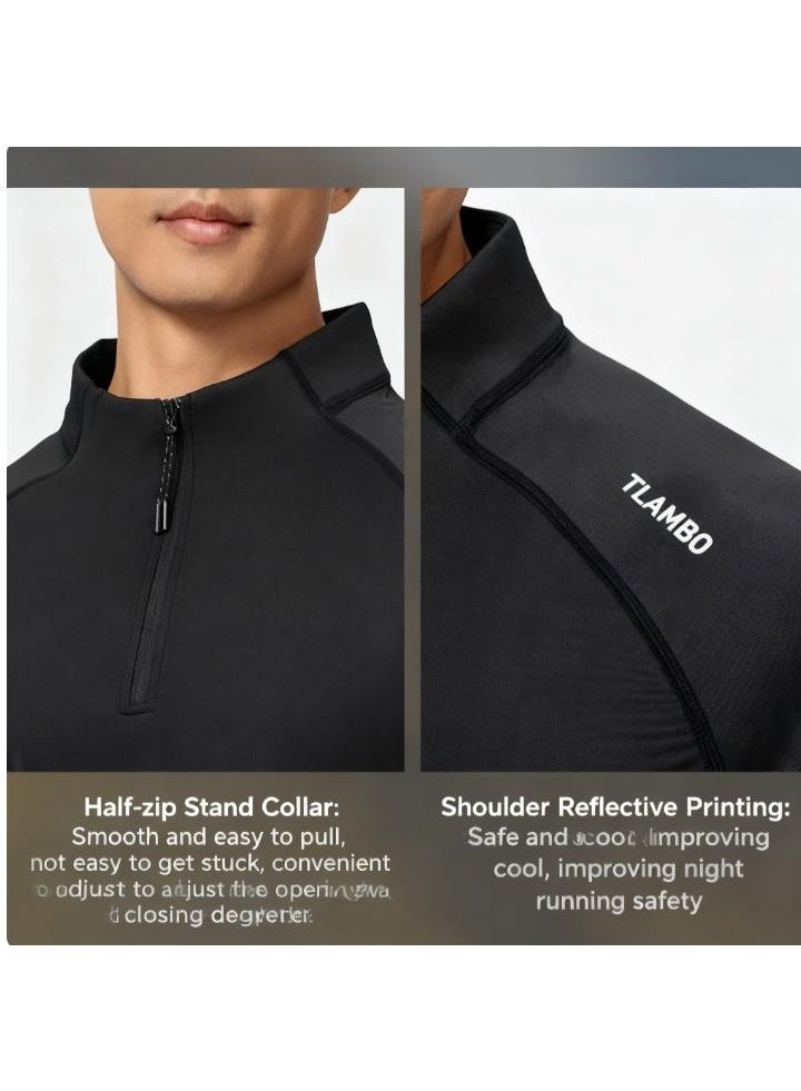 Men's Half-Zip Fitness Long Sleeve Slim-Fit Sportswear - Image 5