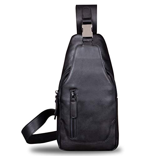 IVTG Genuine Leather Sling Bag for Men Chest Shoulder Crossbody Hiking Backpack Vintage Handmade Daypack (Black) - Image 2