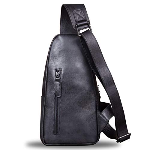 IVTG Genuine Leather Sling Bag for Men Chest Shoulder Crossbody Hiking Backpack Vintage Handmade Daypack (Black) - Image 3