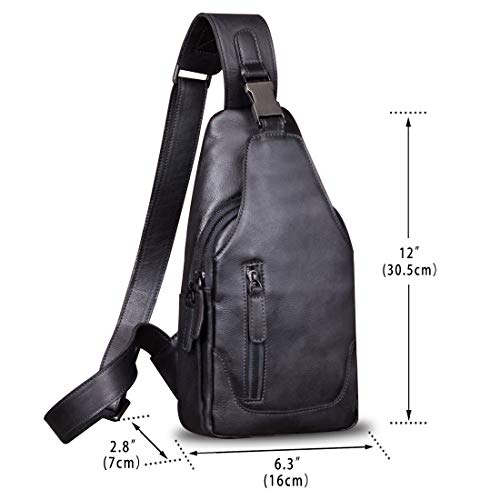 IVTG Genuine Leather Sling Bag for Men Chest Shoulder Crossbody Hiking Backpack Vintage Handmade Daypack (Black) - Image 5