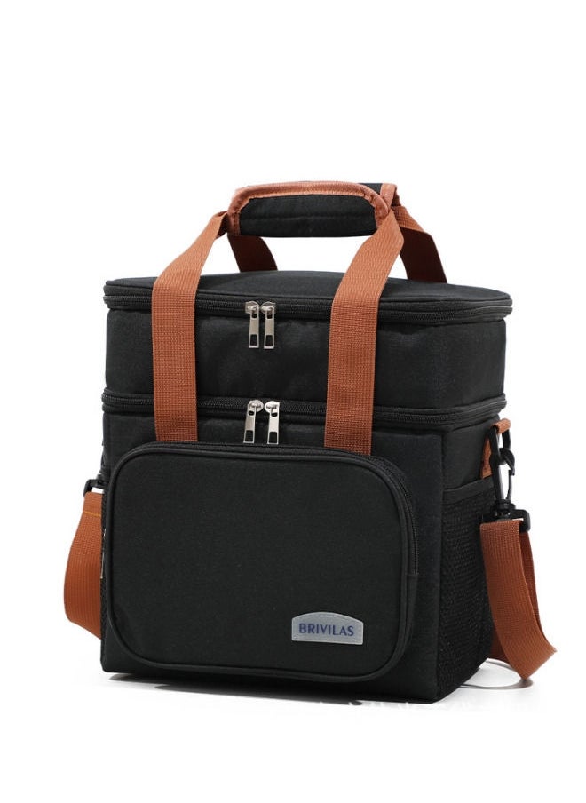 Brivilas Double Layered Crossbody Thickened Insulated Lunch Bag Portable Outdoor Lunch Box- Black  - Image 1