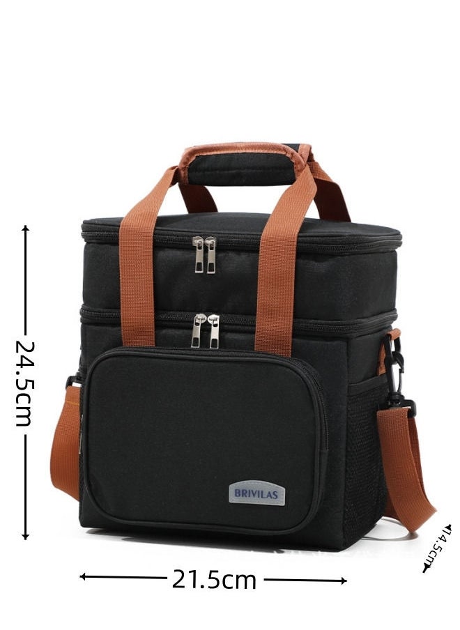 Brivilas Double Layered Crossbody Thickened Insulated Lunch Bag Portable Outdoor Lunch Box- Black  - Image 2