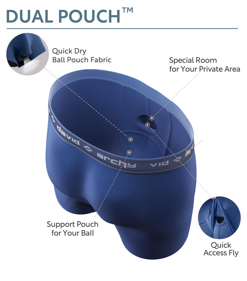 DAVID ARCHY Men's Underwear Ultra Soft Modal Dual Pouch Trunks Support Ball Pouch Bulge Enhancing Boxer Briefs for Men 4 Pack(XL, Black/Charcoal/Navy/Army Green) - Image 2