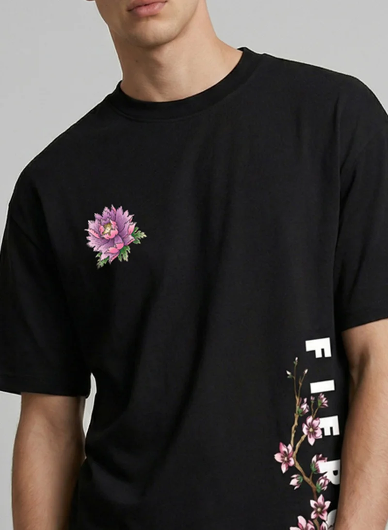 Dennis Lingo Black 100% Cotton Printed Regular Fit T-Shirt For Men