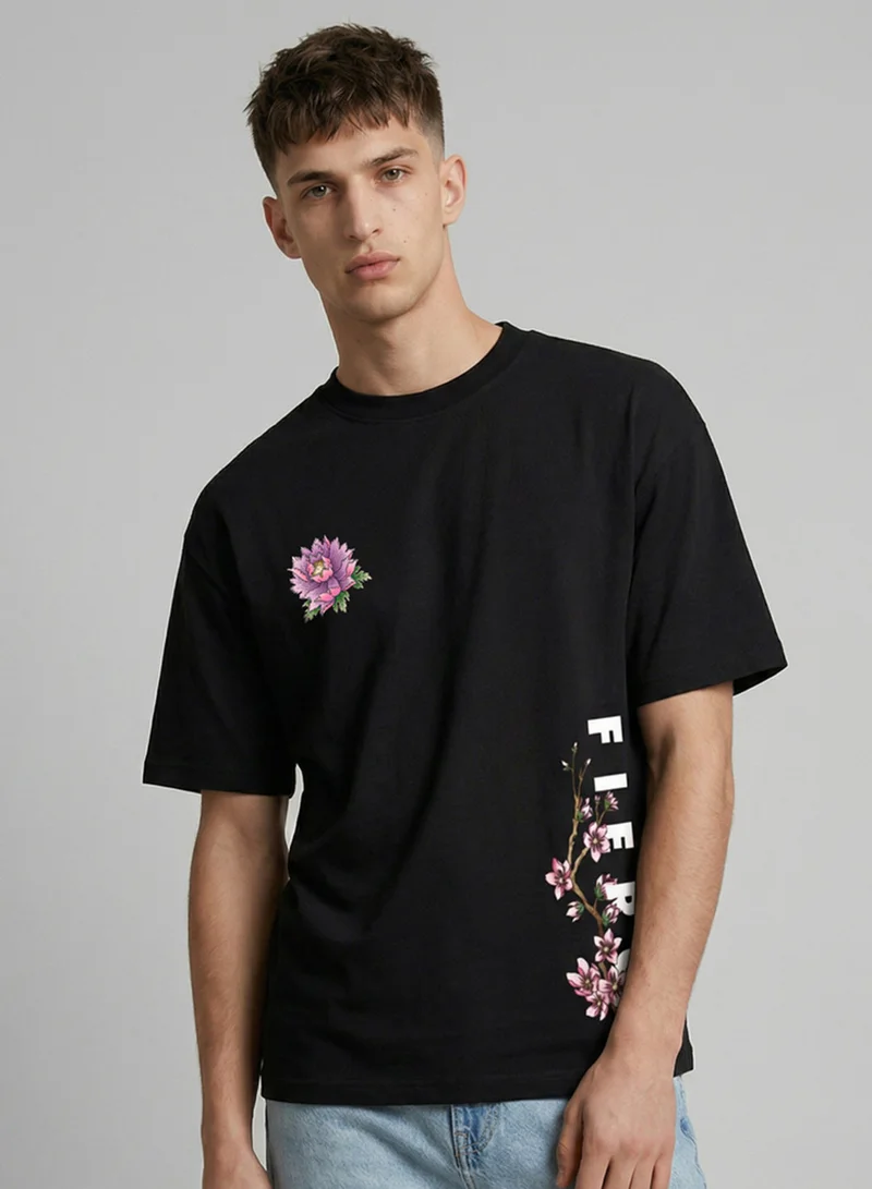 Dennis Lingo Black 100% Cotton Printed Regular Fit T-Shirt For Men