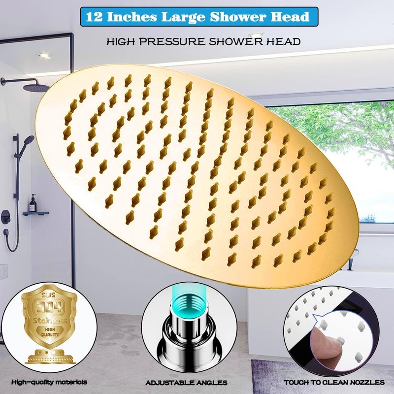 Getaria Rain Shower Head,12 Inch High Pressure Rainfall Showerhead Large Waterfall Shower Head with Anti-Limescale Nozzles Rain Shower Head Round - Image 2
