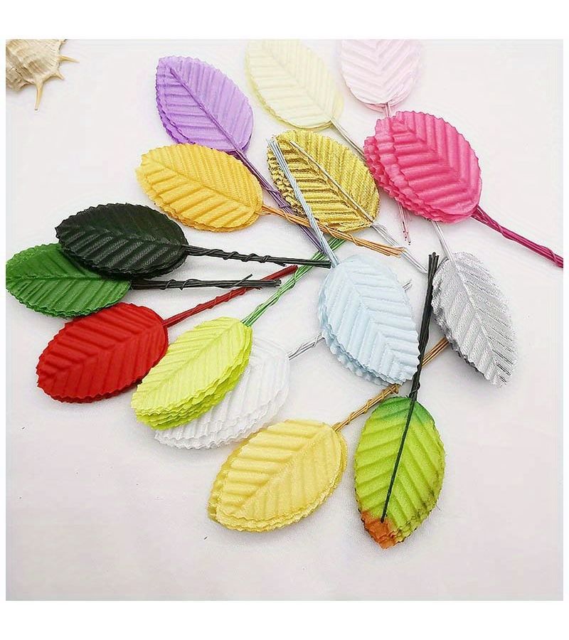 Set Of 20 Artificial Light Yellow Leaves With Stems Fabric Wire Stem Single Leaf Sprays For Bouquets Wreaths Home Wedding Party Decor - Image 1