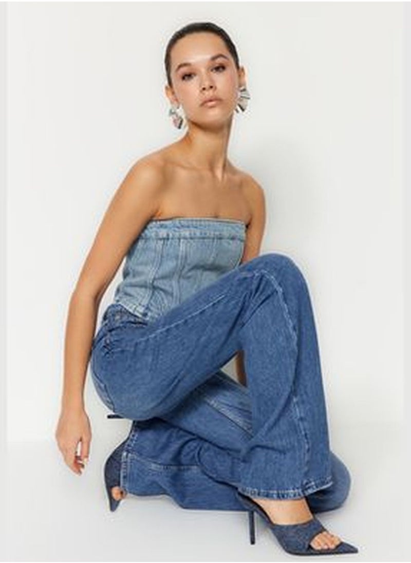 trendyol Dark Blue High Waist Wide Leg Jeans TWOSS24JE00022  - Image 1